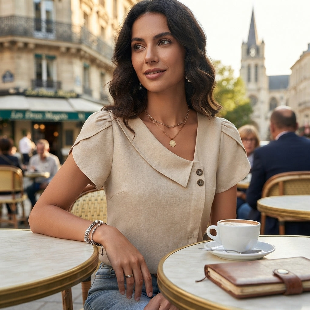 Blouse Olivia à col en V et effet cache-cœur