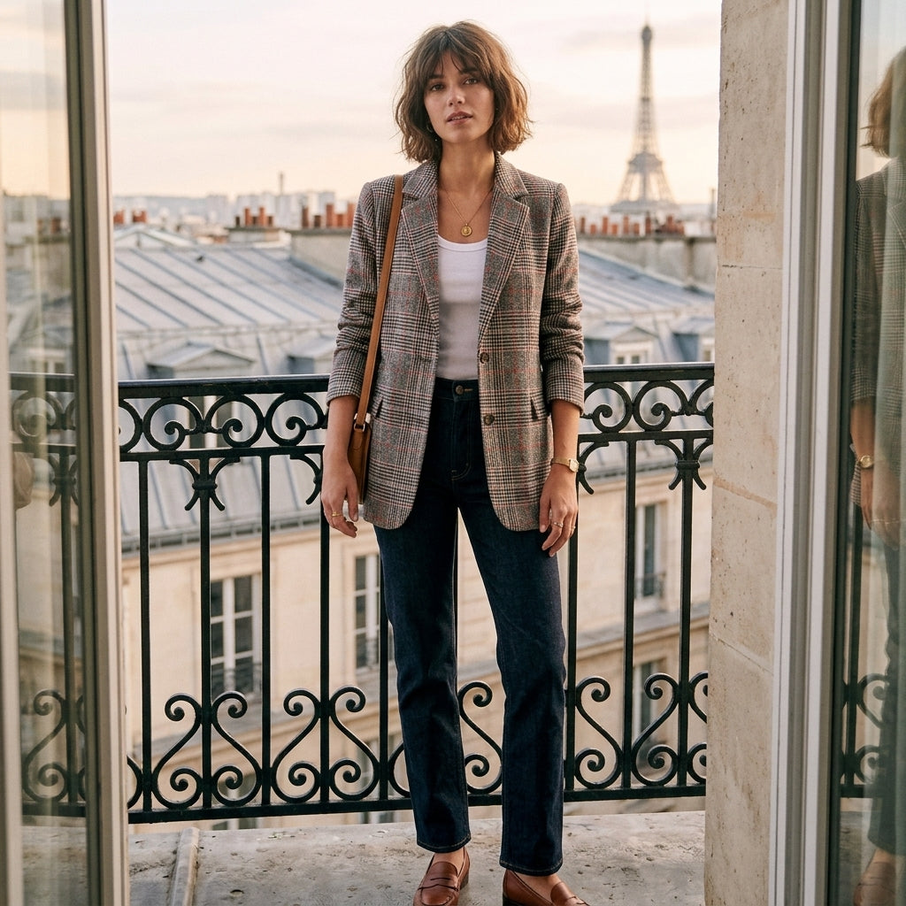 Manteau à carreaux élégant Fleur