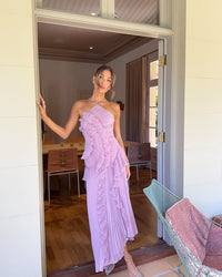 Robe longue plissée à volants Alessia