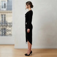 Robe drapée en velours à manches longues