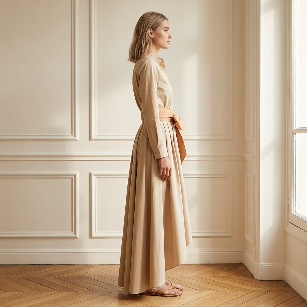 Robe chemise longue trapèze avec ceinture