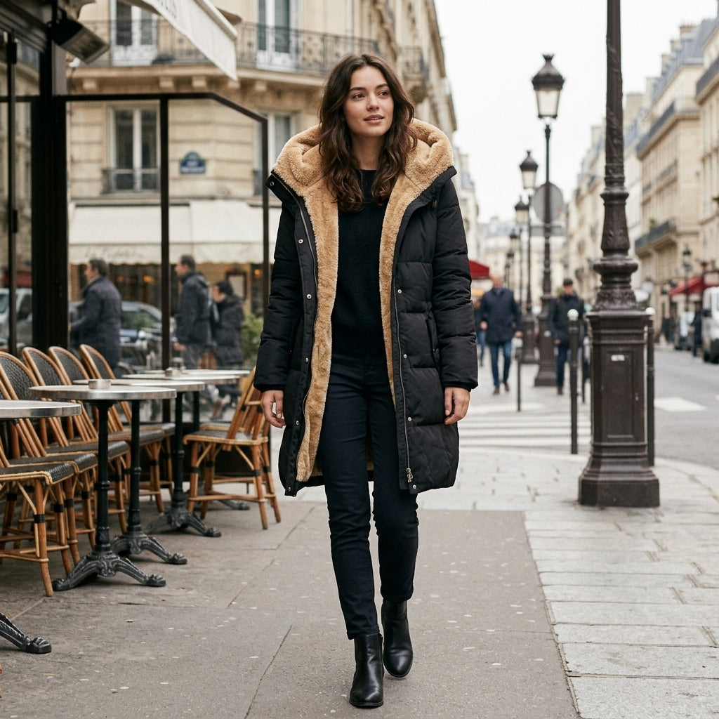 Manteau matelassé long à capuche