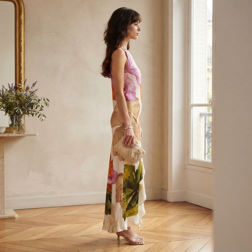 Robe à fleurs asymétrique Nicole
