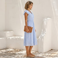 Robe midi à col en V et volants