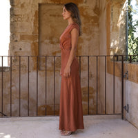 Robe longue portefeuille en satin Eva