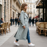 Trench-coat long en mélange de coton
