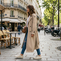 Trench-coat long en mélange de coton