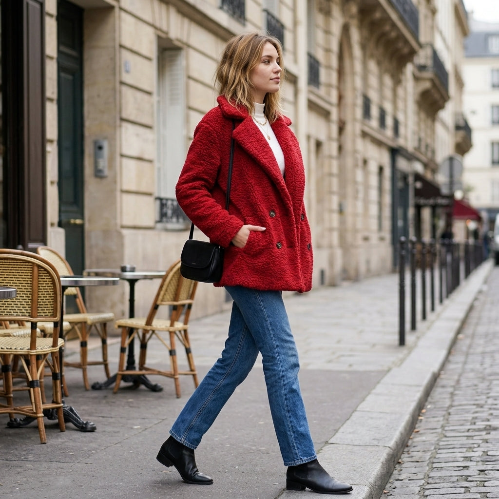 Veste courte en fausse fourrure effet mouton