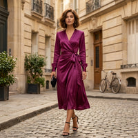 Robe portefeuille en satin Clara Plum