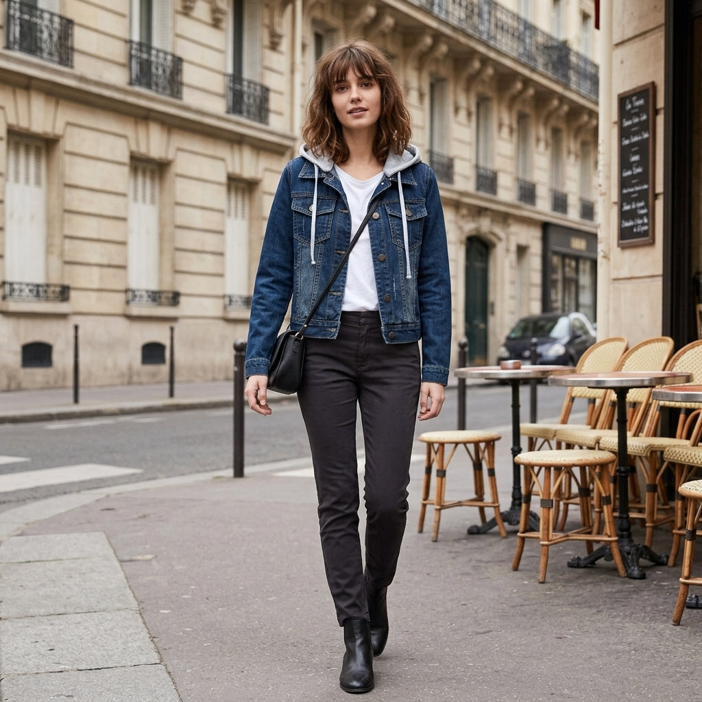 Veste en jean à capuche doublée de sherpa