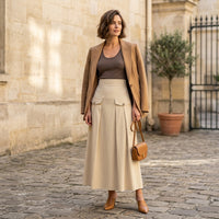 Jupe midi plissée taille haute