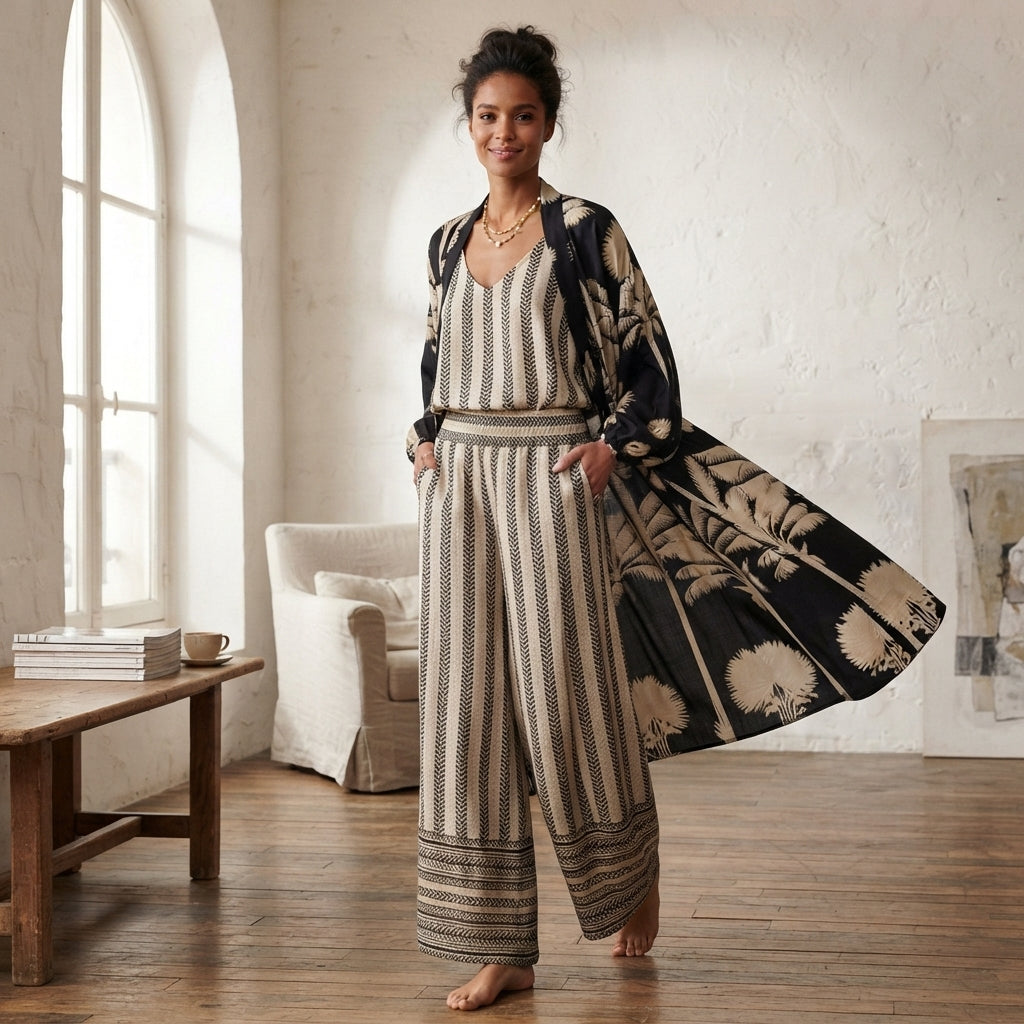 Ensemble kimono palazzo hippie