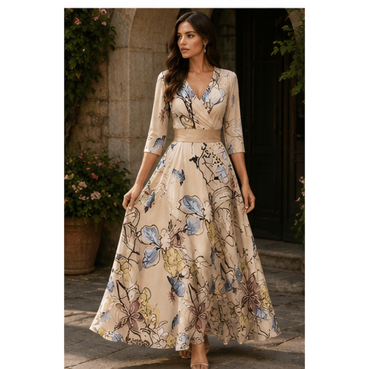 Robe longue portefeuille imprimée