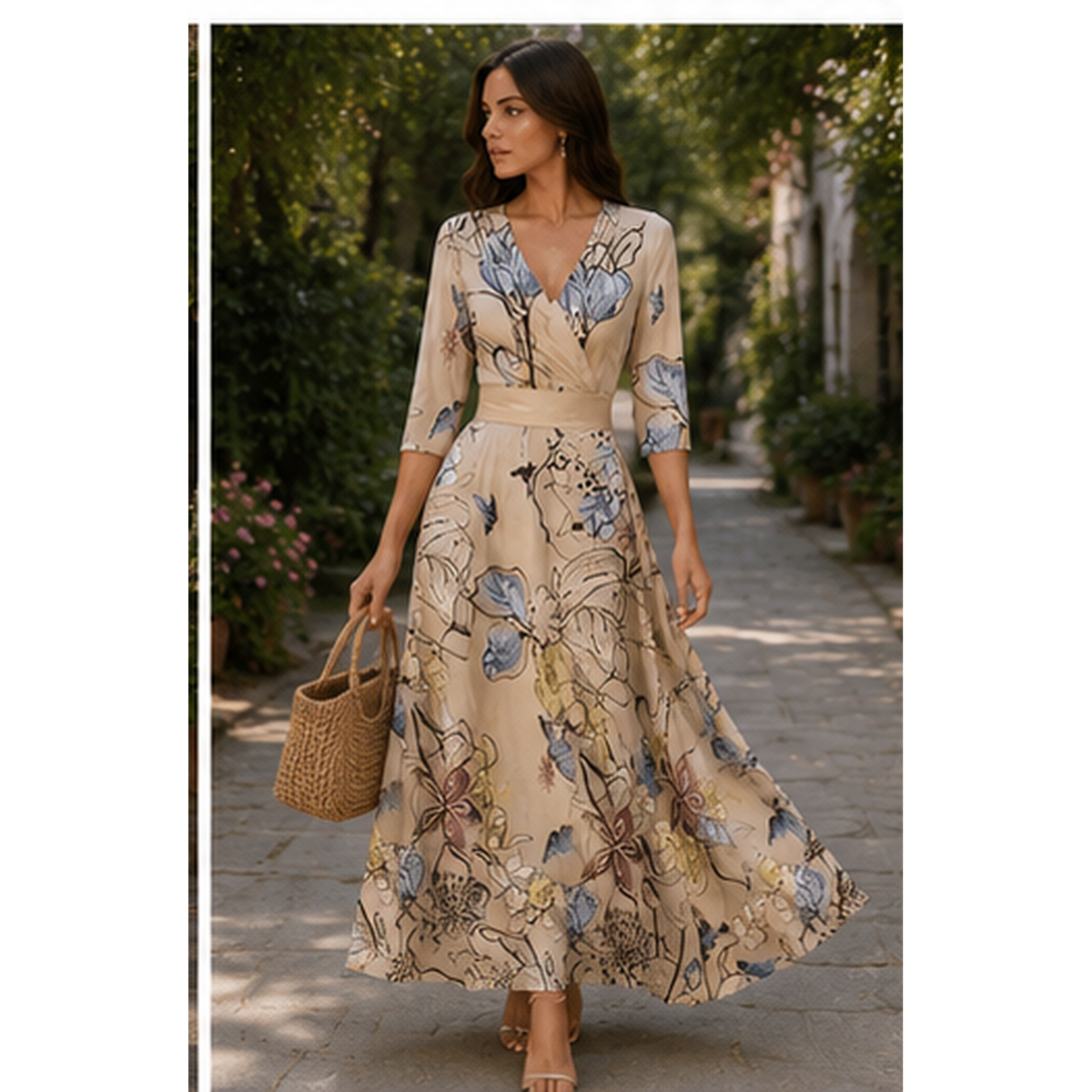 Robe longue portefeuille imprimée