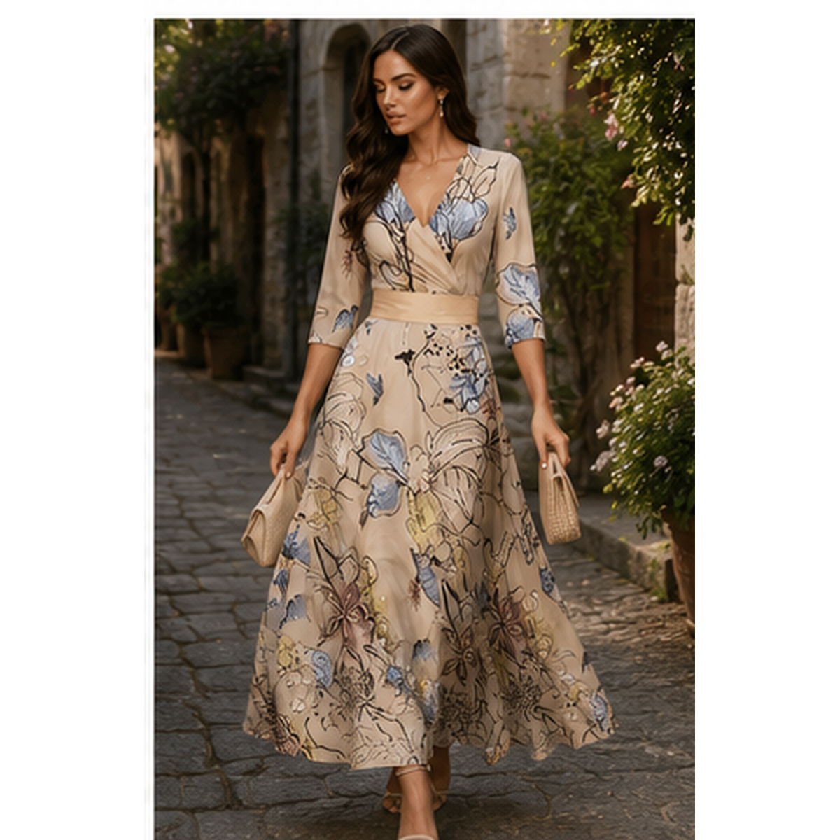 Robe longue portefeuille imprimée