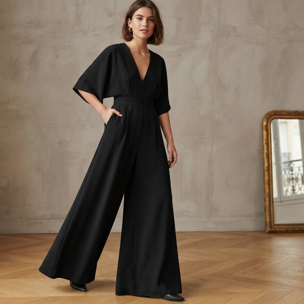 Combinaison midi Léa à col en V et jambes larges