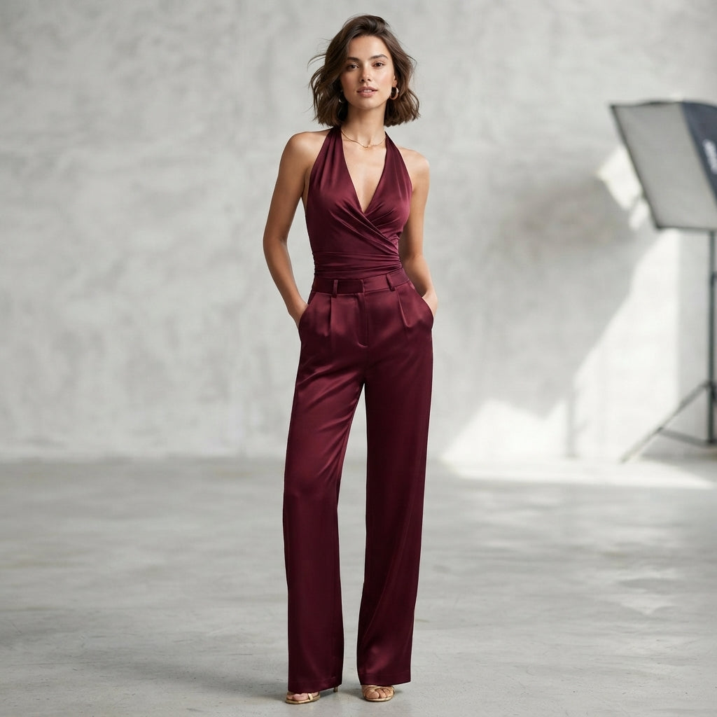 Ensemble en mousseline dos nu à jambes larges