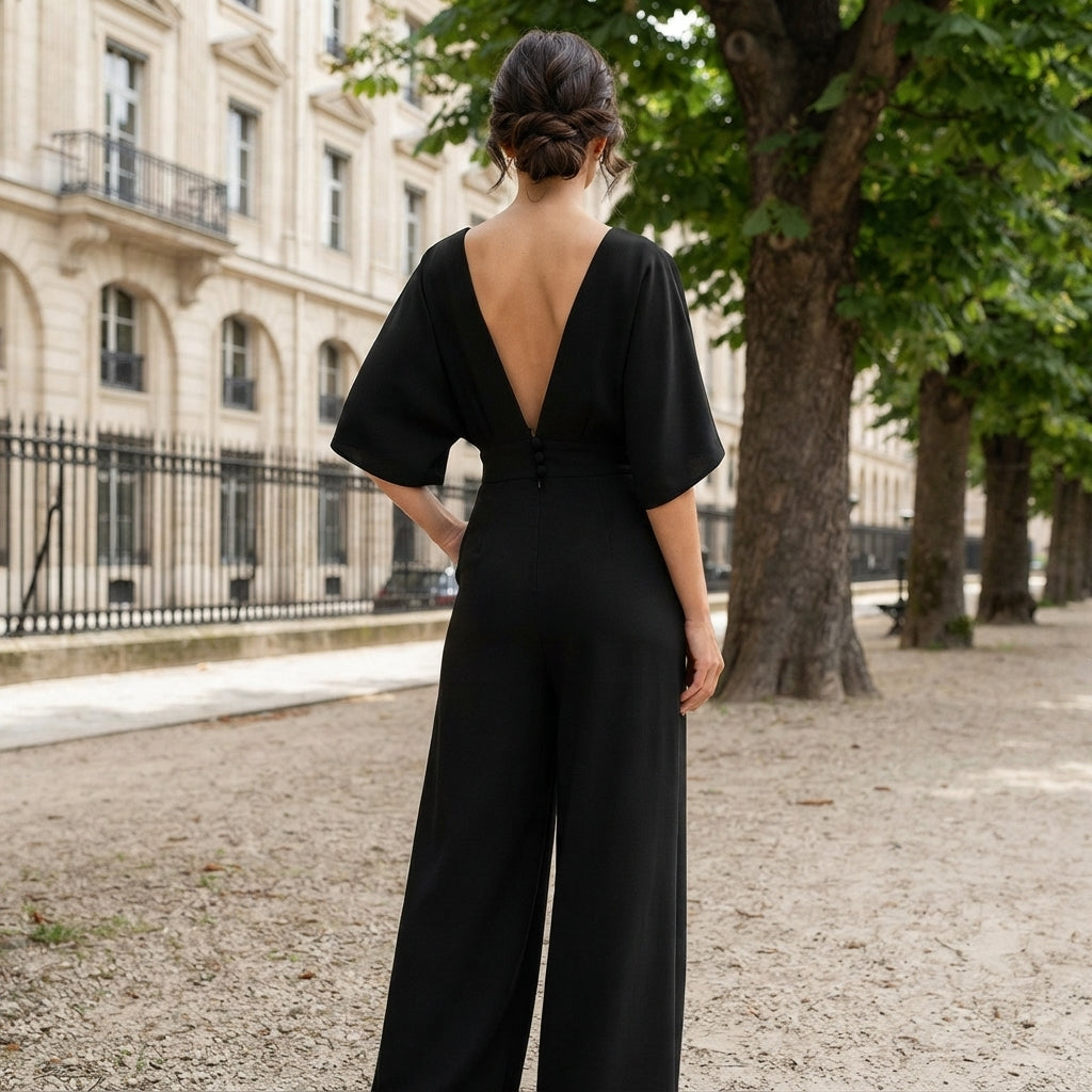 Combinaison midi Léa à col en V et jambes larges