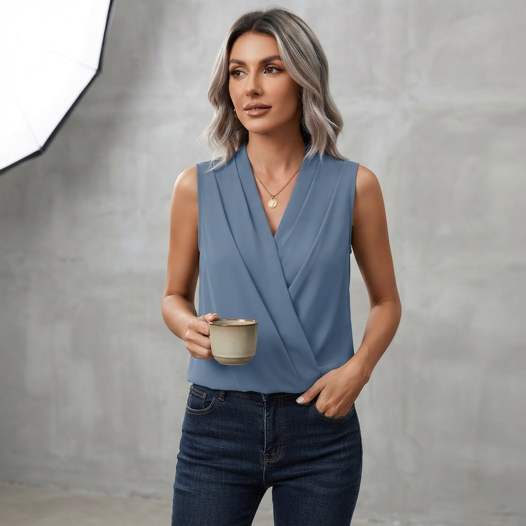 Blouse sans manches à col en V Vaelleaxa