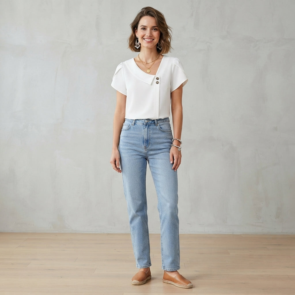 Blouse Olivia à col en V et effet cache-cœur