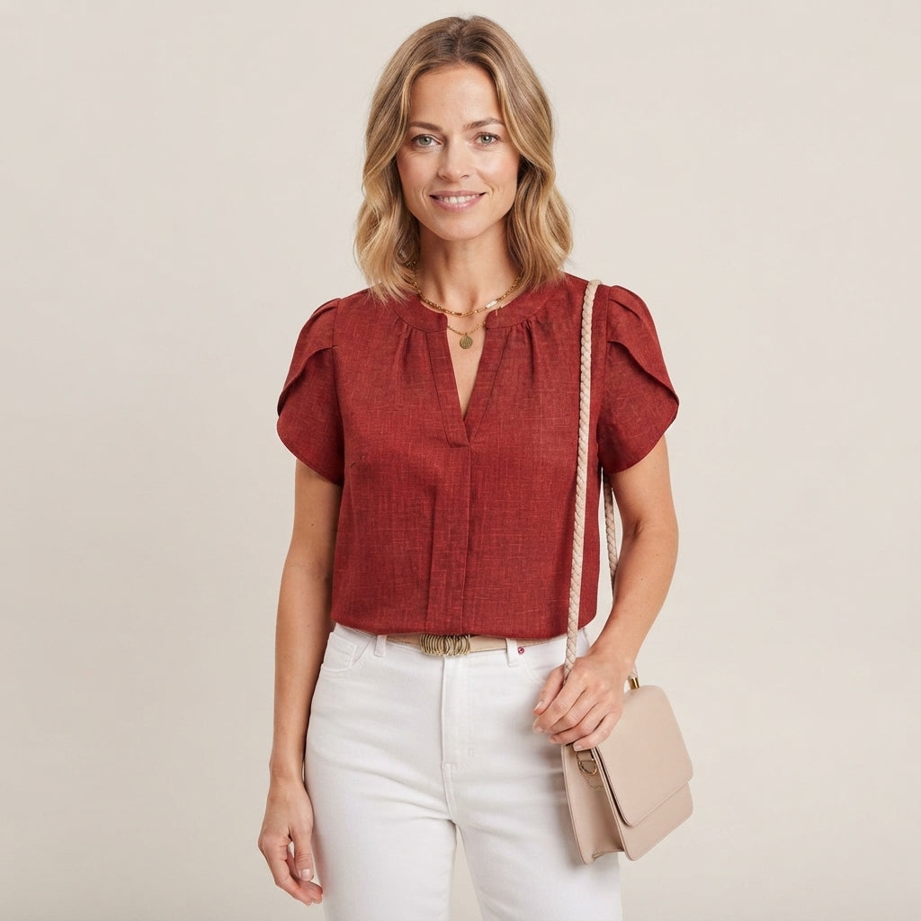 Blouse à col en V et manches pétales