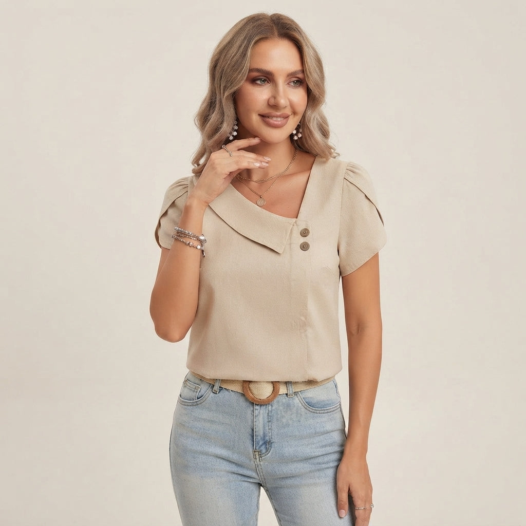 Blouse Olivia à col en V et effet cache-cœur