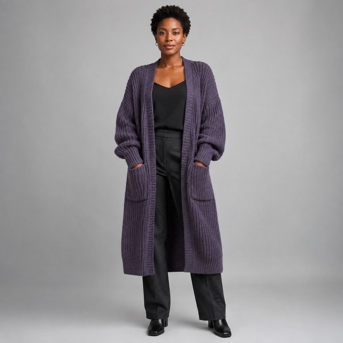 Gilet long oversize ouvert sur le devant