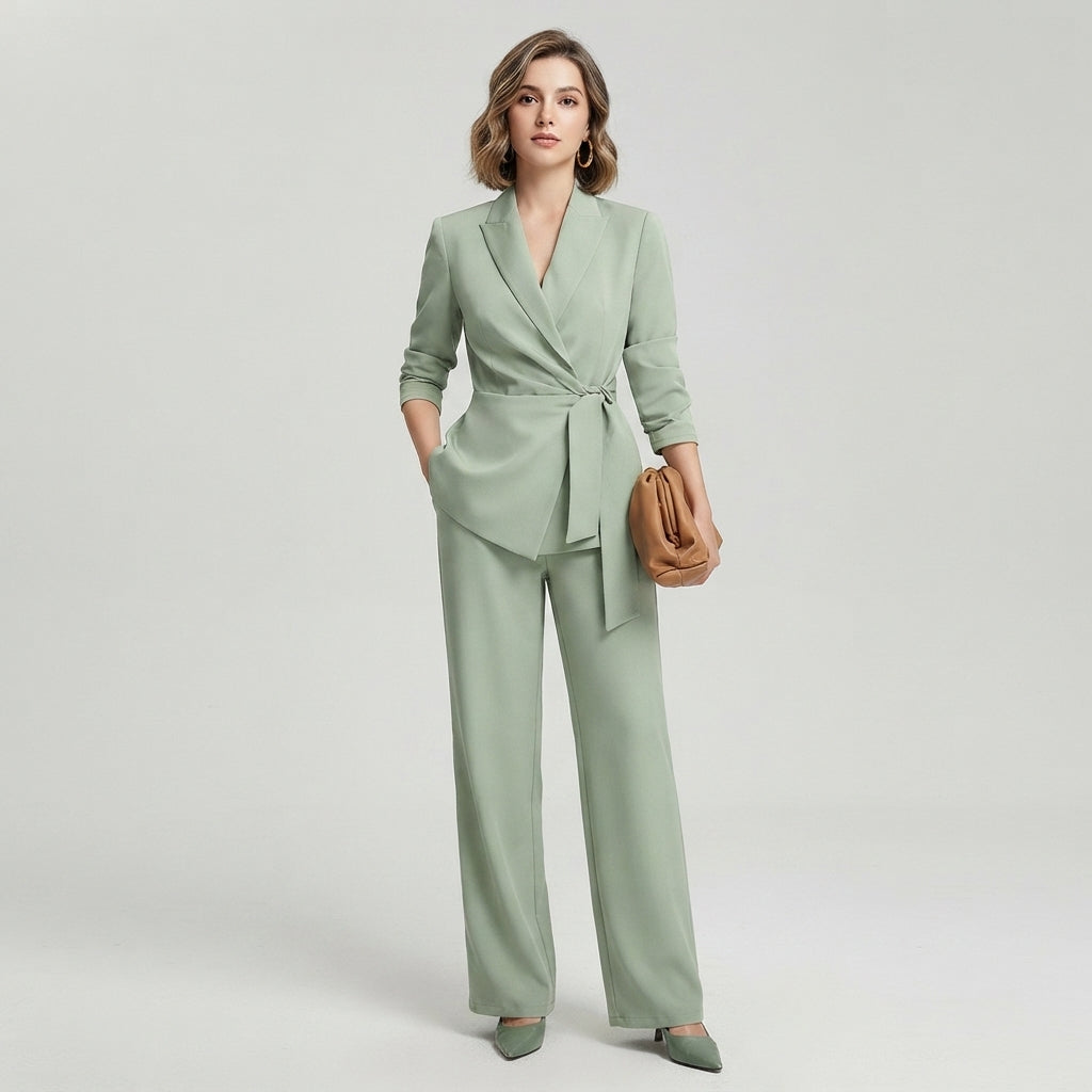 Ensemble tailleur pantalon large avec ceinture