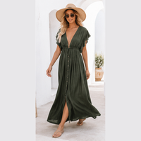 Robe longue bohème à col en V