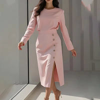 Robe midi boutonnée dorée Céleste