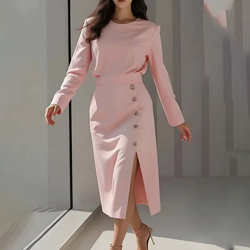 Robe midi boutonnée dorée Céleste