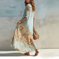 Robe-chemise midi bleue imprimée