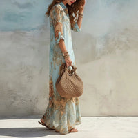 Robe-chemise midi bleue imprimée