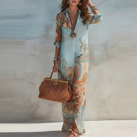 Robe-chemise midi bleue imprimée