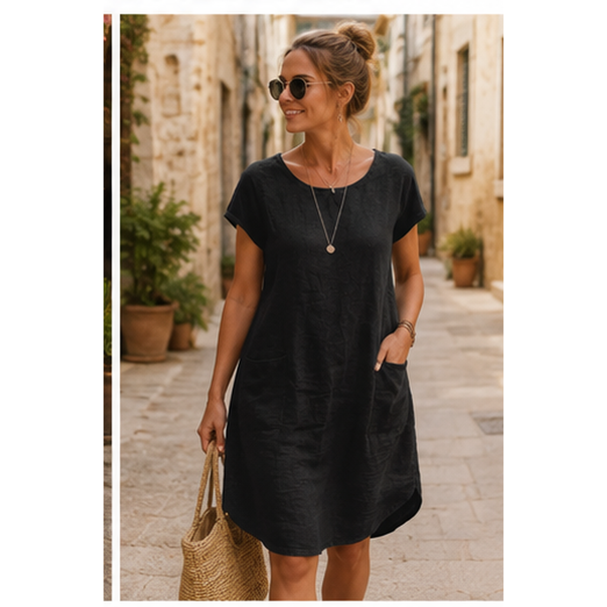 Robe midi en lin à poches