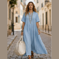 Robe longue en coton à col V