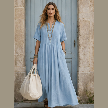 Robe longue en coton à col V
