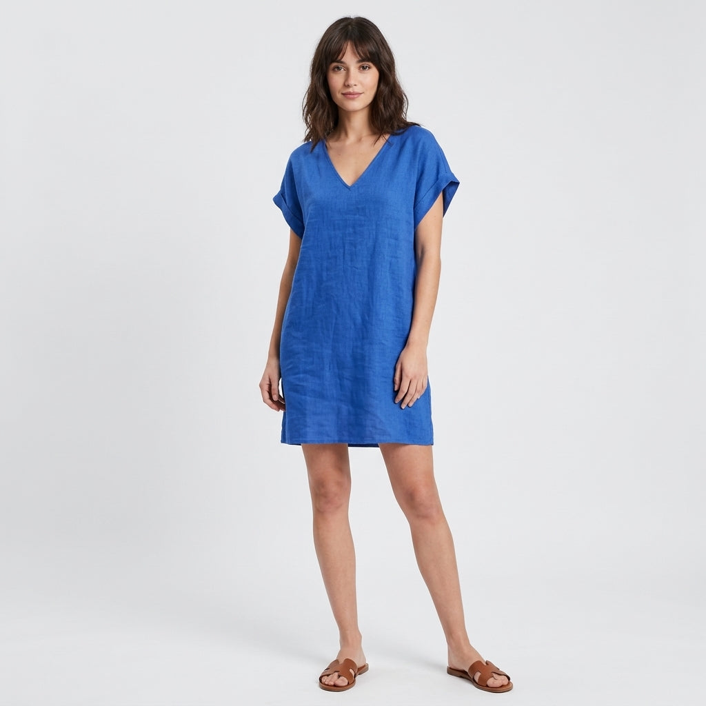 Mini-robe à col en V et manches à volants