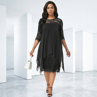 Robe midi en mousseline et dentelle superposées