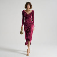 Robe drapée en velours à manches longues