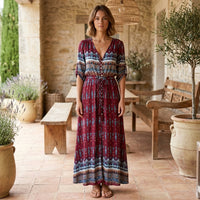 Robe longue bohème boutonnée à l'avant