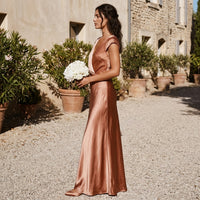 Robe longue portefeuille en satin Eva