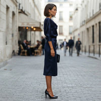Robe-chemise bleu marine à col rabattu