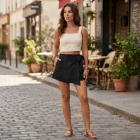 Jupe-short portefeuille taille haute