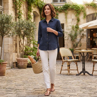 Chemise à revers en coton et lin