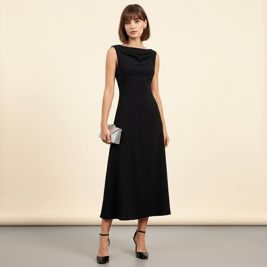 Robe midi drapée et plissée