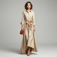 Robe chemise longue trapèze avec ceinture