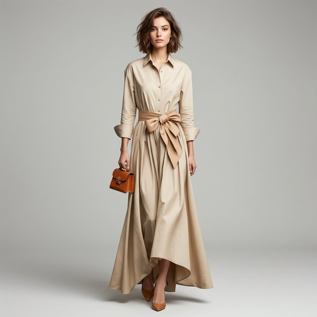 Robe chemise longue trapèze avec ceinture