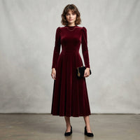 Robe midi en velours bleu marine Elissa
