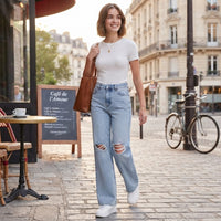 Jean baggy taille mi-haute effet usé